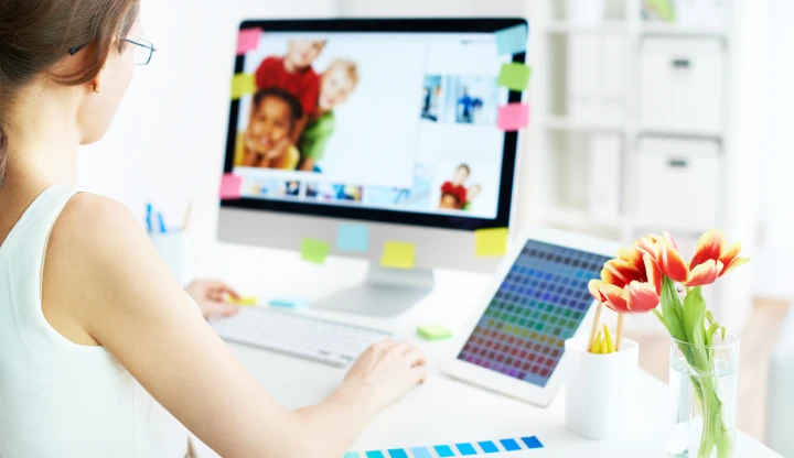 a woman on her computer